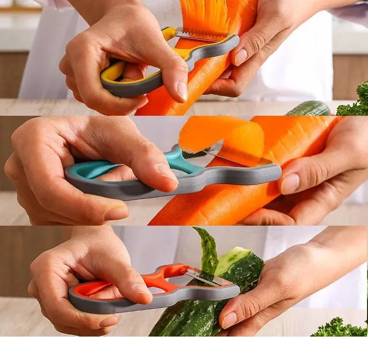 3st rostfritt stål multifunktions potatisskalare Frukt Grönsakshackare Mini Spud Skiv rivjärn Set Slumpmässig färg Köksverktyg — image 4