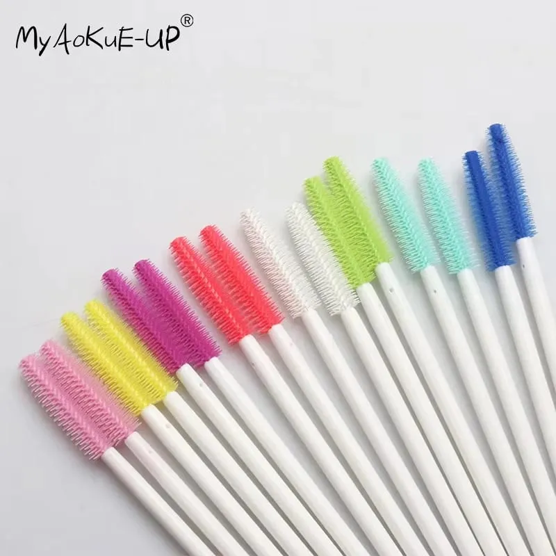 100 st Engångs Silikon Ögonfransar Borstar vita Handtag Applikator Mascara Stick Brush Ögonfransförlängning kvinnor Makeup Tools — image 1