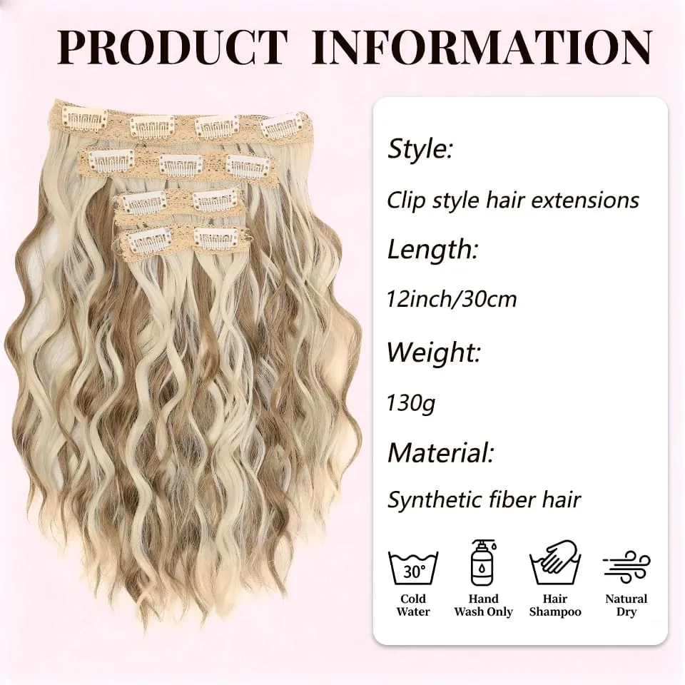 Estensioni dei capelli con clip a rotolo corto in quattro pezzi da 12 pollici, adatte per le riunioni quotidiane delle donne, Gestivals e celebrazioni — image 3