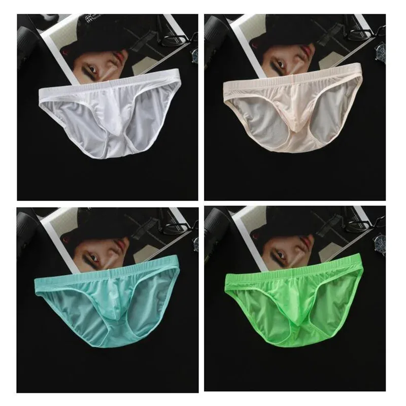 4 Pcs/pack M-4XL Ultra-thin Ice Silk Men Seamless Briefs Transparent Mens Sexy Bikini Underwear Male U Pouch Panties — image 11