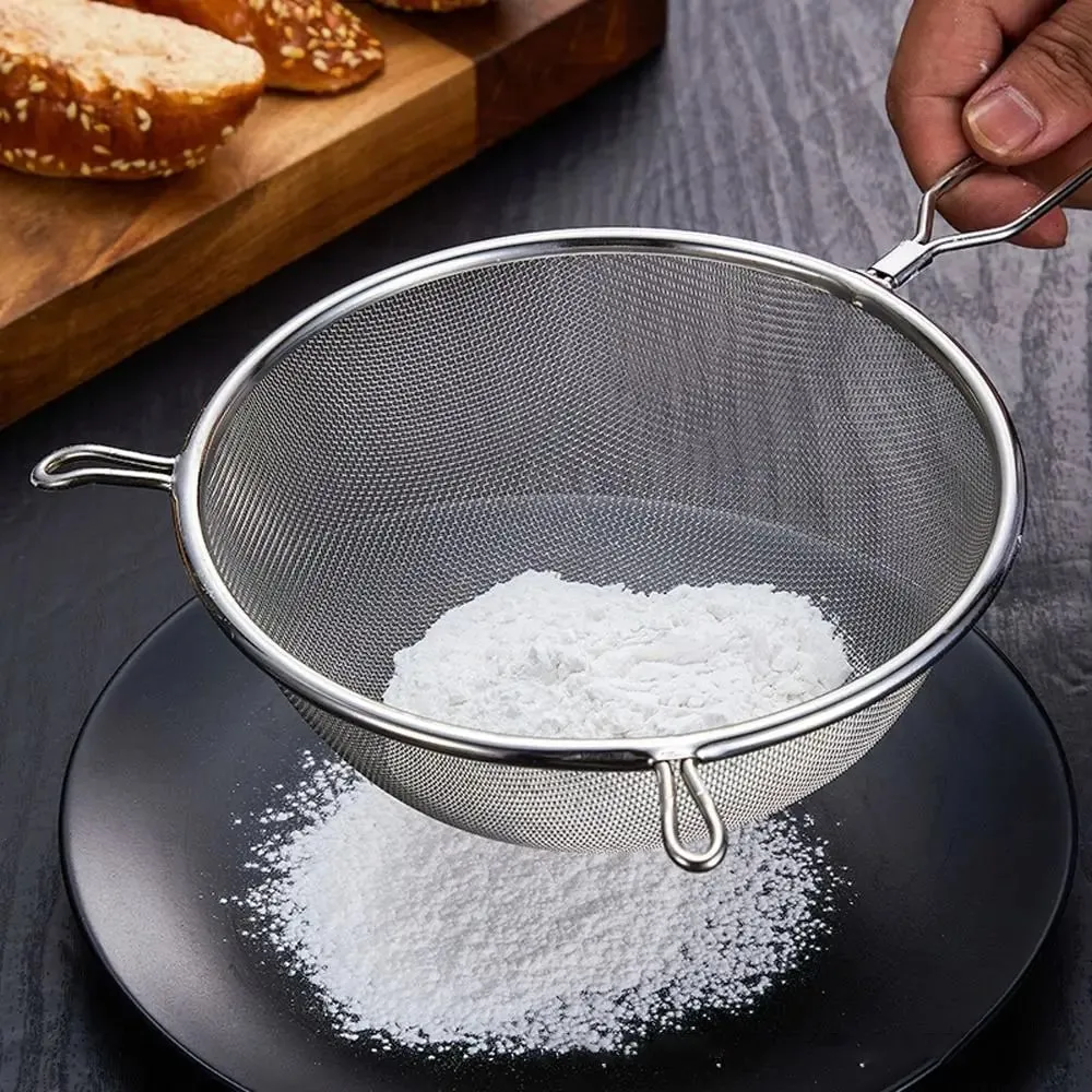 Skrin Penapis Tepung Keluli Tahan Karat Pemegang Skrin Telinga Dua Pemegang Penapis Mesh Halus Sudu Memasak Susu Kacang Soya Snek Kentang goreng — image 5
