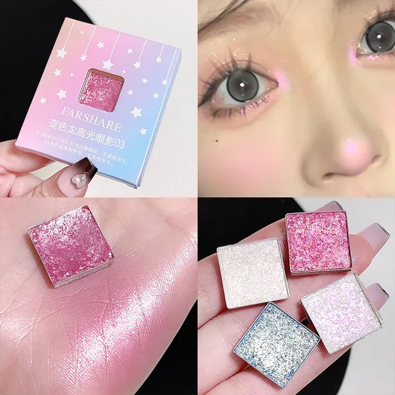 Nhiều Màu Kim Loại Thay Đổi Phấn Mắt Thẻ Chống Nước Tắc Kè Hoa Xanh Cực Sáng Bóng Toàn Phương Long Lanh Trang Điểm Mắt Cao Cấp — image 3