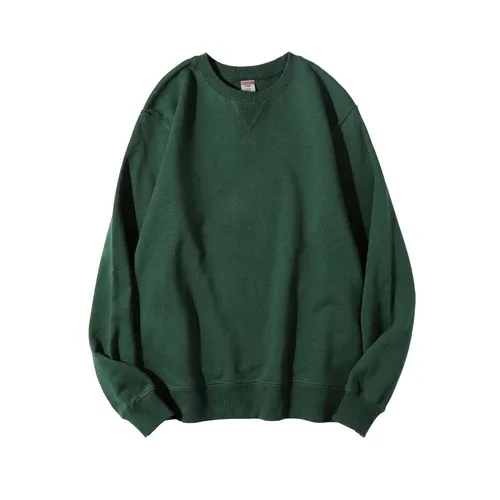 380g apretado partido pesado triángulo invertido suelto versátil sólido algodón Vintage otoño invierno manga larga suéter de cuello redondo
