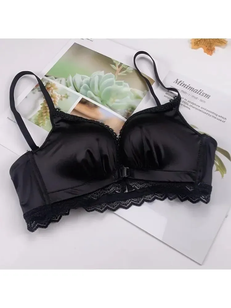 Push Up BH-sæt med frontlukning - Små buste til kvinder med blondebøjler Lingeri | Pull Up Lift Sexet tynd skønhed ryg bralette — image 4