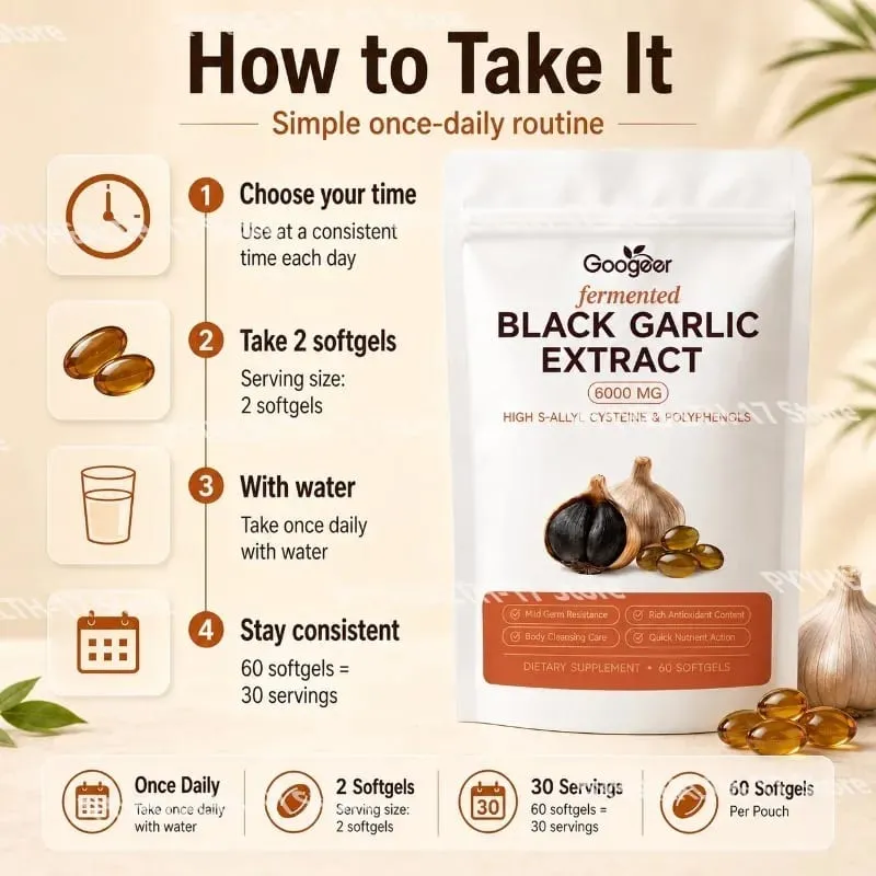 Googeer Fermented Black Garlic Extract 6000MG Softgels Antioxidant Immune Support S-Allyl Cysteine Men Women 60 Softgels 60 Days — image 5