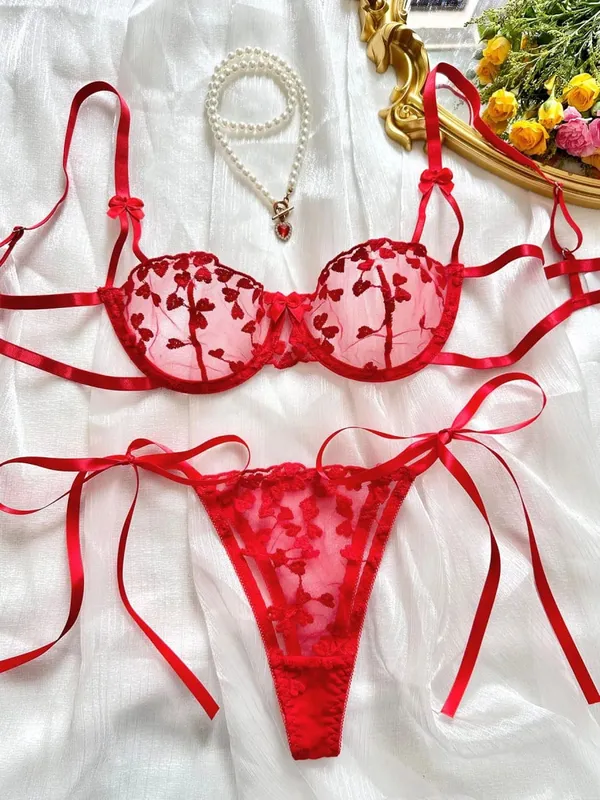 Exotic Fantasy ชุดชั้นใน Underwire Bra กางเกง 2 ชิ้น Sheer ตาข่ายเย็บปักถักร้อยชุดชั้นในสำหรับสตรี — image 8