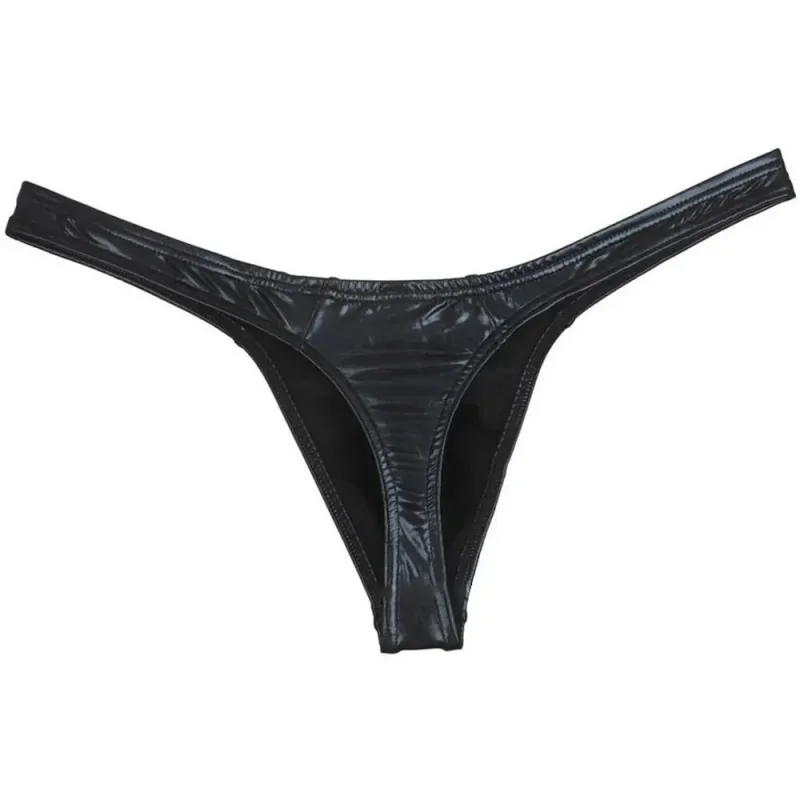 閃亮純色三角褲內褲內衣彈性 T 背丁字褲比基尼人造皮革低腰 M-XL 男士舒適全新 — image 4