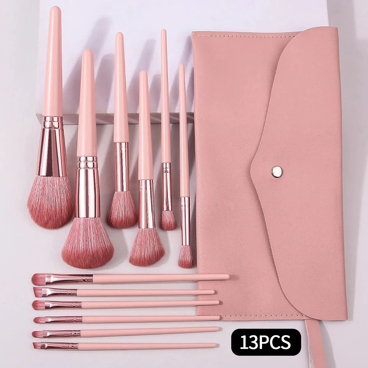 Das 13-teilige Make-up-Pinsel-Set wird mit einem tragbaren Umschlag für Make-up-Pinsel, Rouge, losem Puder und Eyeliner-Pinseln geliefert — image 1