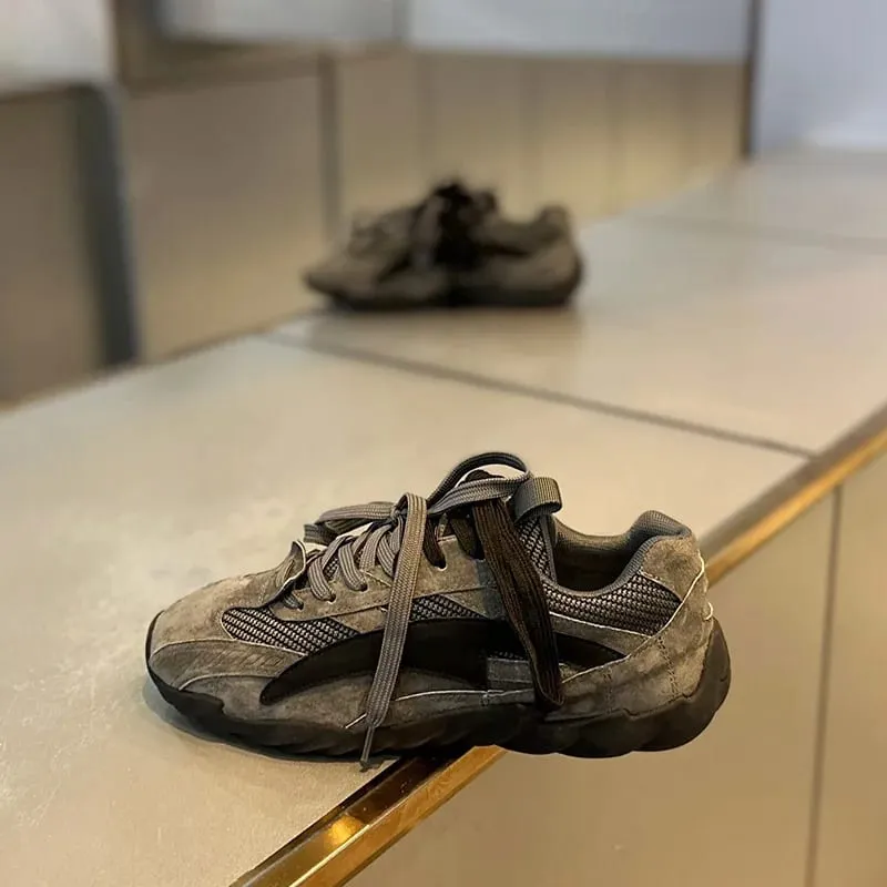 Vintage สีดำหนา Soled Patchwork รองเท้าผ้าใบบุรุษฤดูใบไม้ผลิ Breathable Jogging รองเท้า Low-top Lace-up Sporty รองเท้าฤดูร้อน — image 4