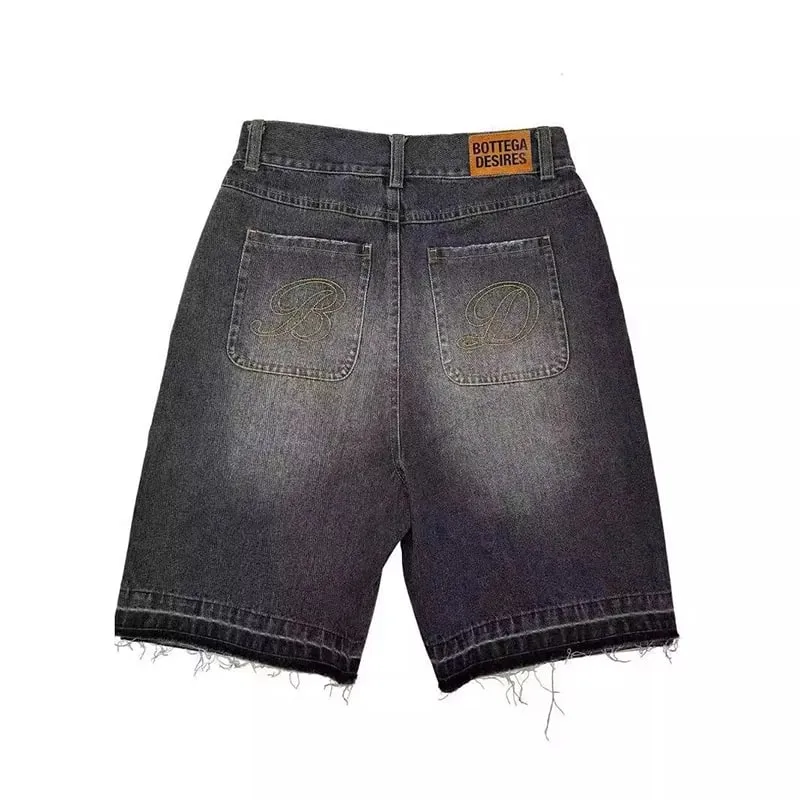 American Style Harajuku Retro Denim Shorts with Letter Embroidery Oversized Jeans Men Y2k Loose Casual Versatile Shorts Woman — image 5