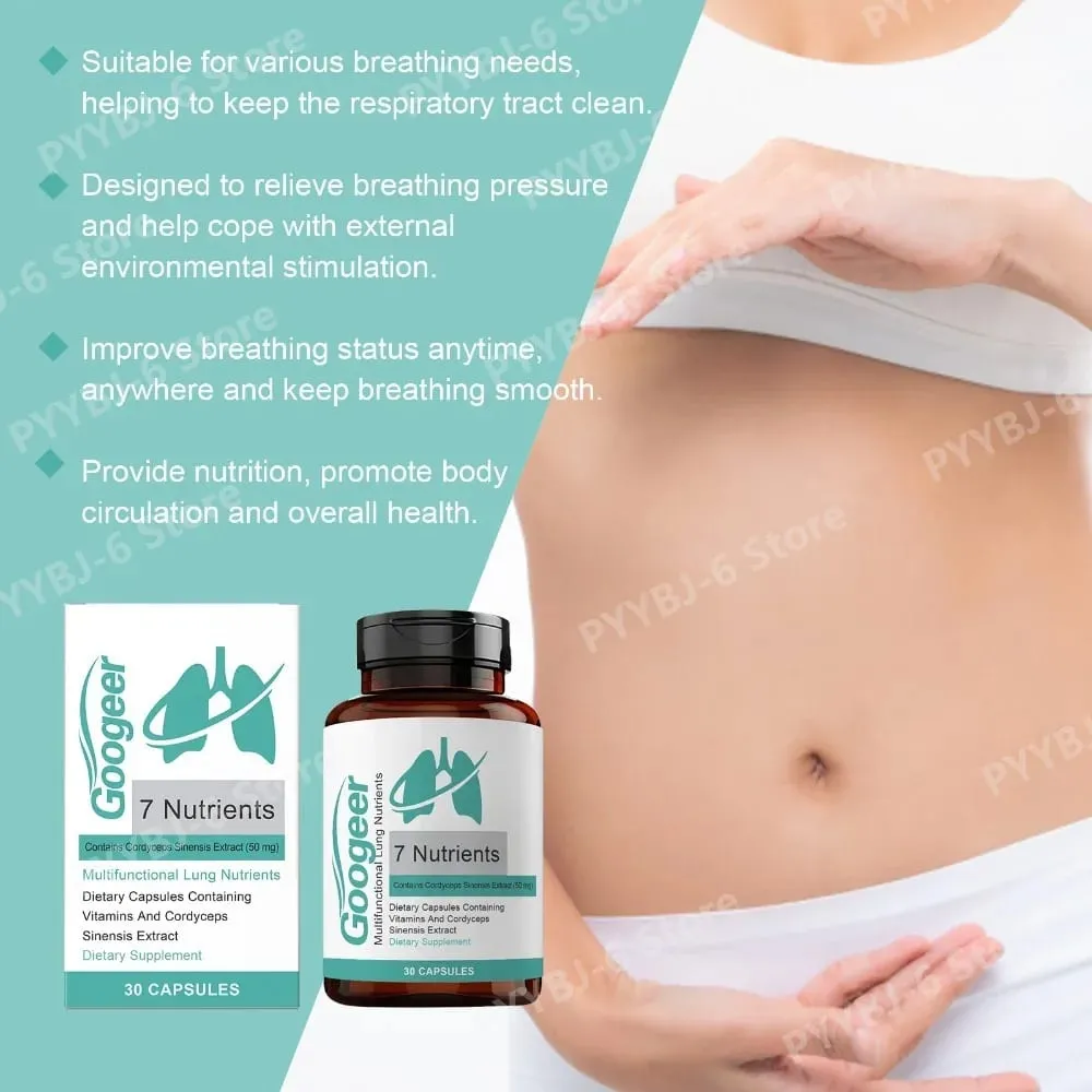 Googeer 7 Nutrients Lung Nutrition Capsules with Cordyceps Sinensis Extract &Vitamins Daily Respiratory Wellness Supplement 30Ct — image 5