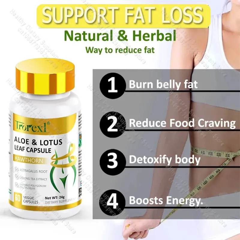 Aloe & Lotus Leaf Capsules Flat Tummy Pills Appetite Suppressant Detoxification Preserve Lean — image 3