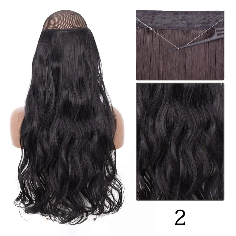 Estensioni dei capelli sintetiche senza clip regolabili con linea di pesce, parrucchino naturale biondo marrone ondulato lungo resistente al calore per le donne — image 8
