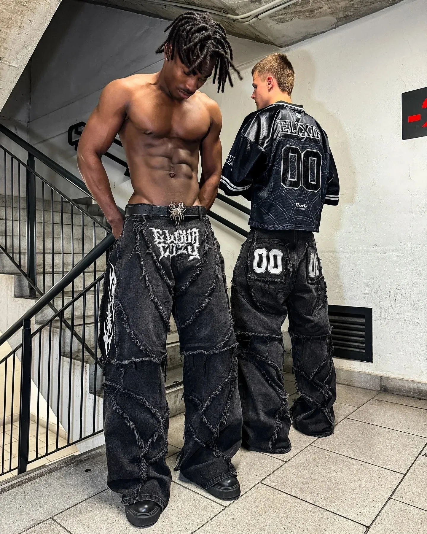 Elixir X נעים להסרה ג'ינס רטרו פאנק Streetwear Ziipper מכנסיים ג'ינס פסים פסים מכנסיים ג'ינס שחורים באגי היפ הופ שחבור ג'ינס — image 9
