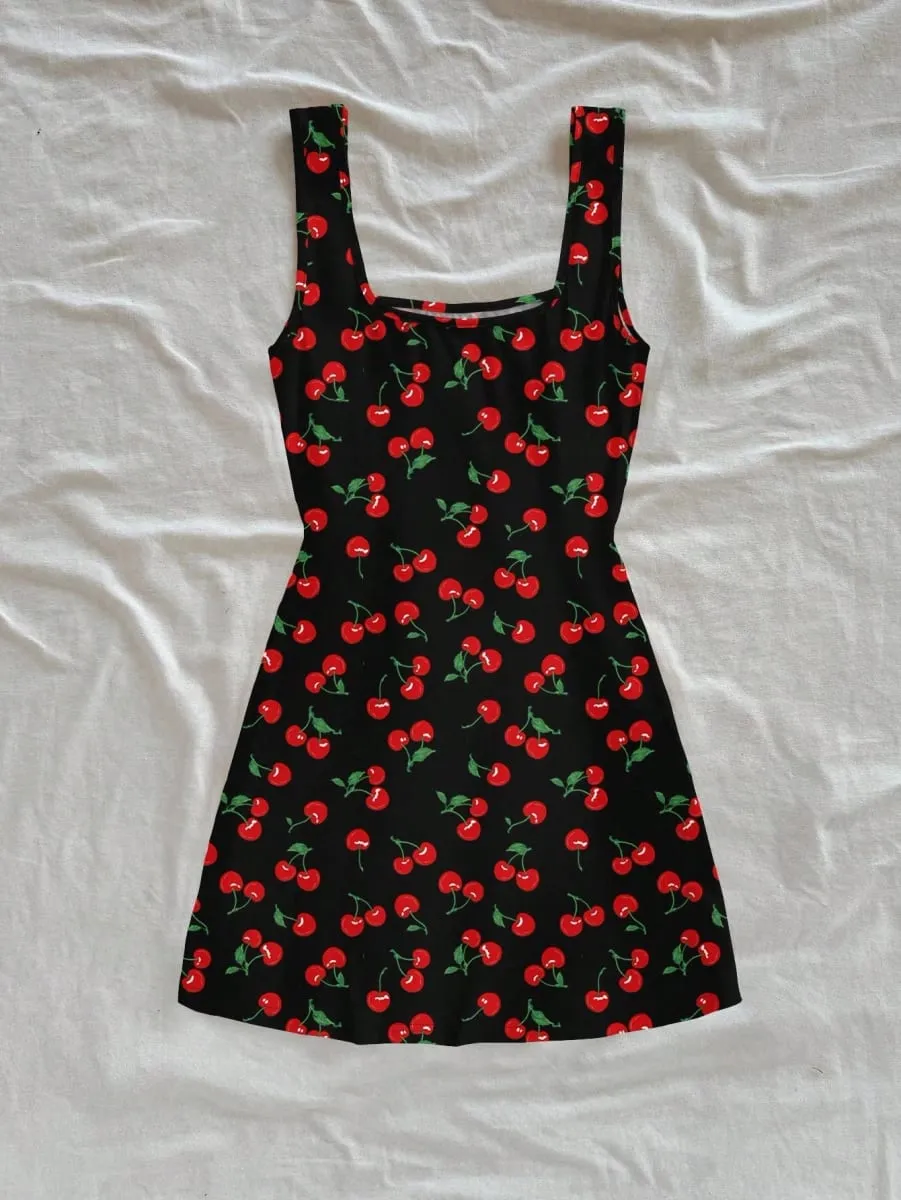 Mini abito da donna sexy stile vacanza con scollo a U, stampa ciliegia, aperto sul retro, con spacco laterale per la primavera/estate — image 6