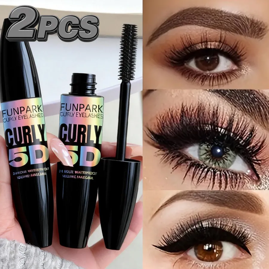 2 pezzi 5D Eye Mascara nero Impermeabile allunga le ciglia Estensione Mascara in fibra di seta Trucco occhi a lunga durata per le donne Cosmetico Bellezza coreana — image 2