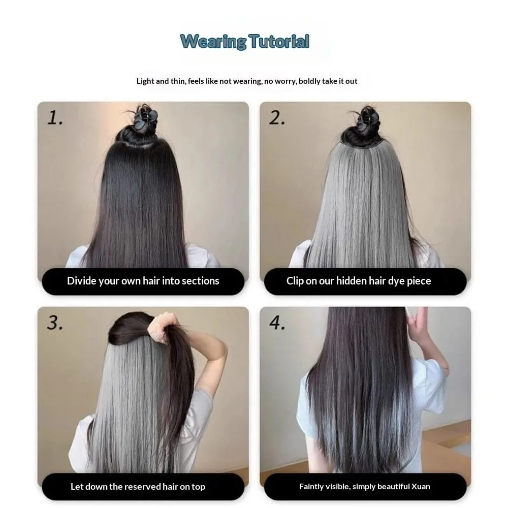 Estensioni dei capelli con clip sintetiche colorate con evidenziazione Parrucca per tintura lunga e diritta appesa all'orecchio Pezzo di colore Capelli finti sottili senza cuciture — image 6