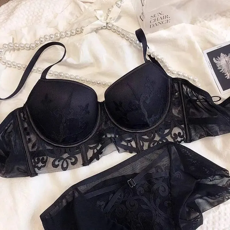 Red Lingerie Set for Wedding Bride Push-Up Bra To Make Small Breasts Look Larger Side Support Dragon Zodiac Year Bra Set — image 5