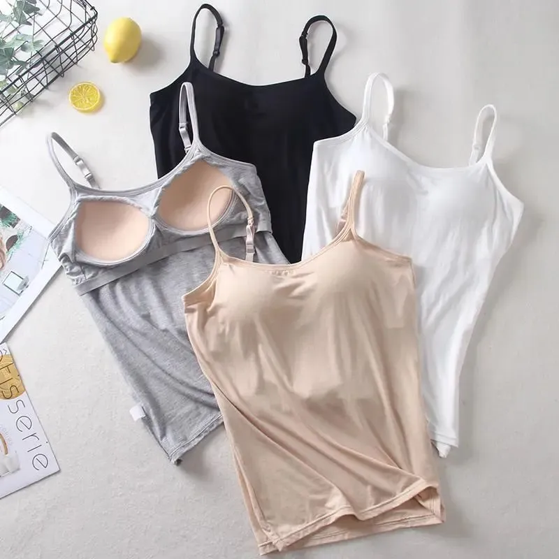 2020 Cho Nữ Xe Tăng Áo Dây Đeo Có Thể Điều Chỉnh Tích Hợp Cốc Đệm Không Dây Yếm Camis Áo Vest Nữ Nhà Cơ Bản Bể — image 10