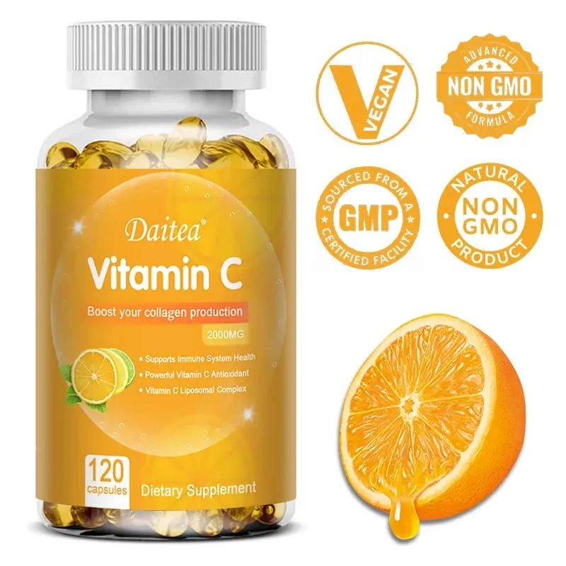 Capsule di vitamina C - 2000 mg promuovono la produzione di collagene, supportano la pelle e la salute immunitaria, potente antiossidante, 120 capsule — image 1
