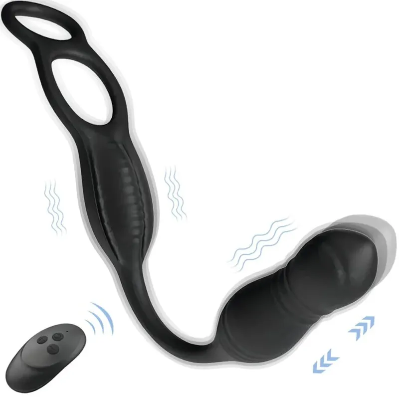 Male Prostate Massager Telescopic Anal Vibrator with Penis Ring Butt Plug Remote Control Wearable Anus Adult Sex Toy for Men Gay