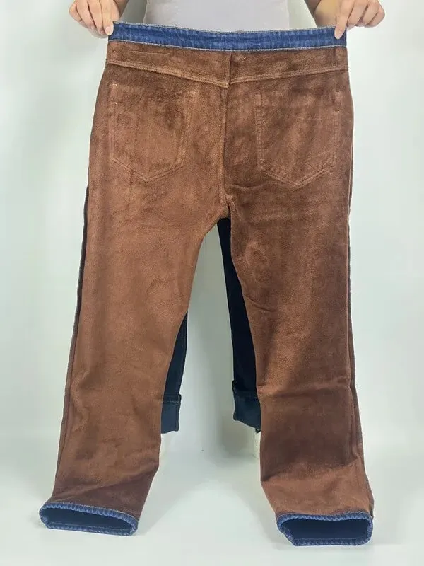 Men Plus Size 10XL Winter Warm Plush Jeans Stretch Loose Straight Baggy Denim Trousers for Comfortable Wear Oversize Streetwear — image 3