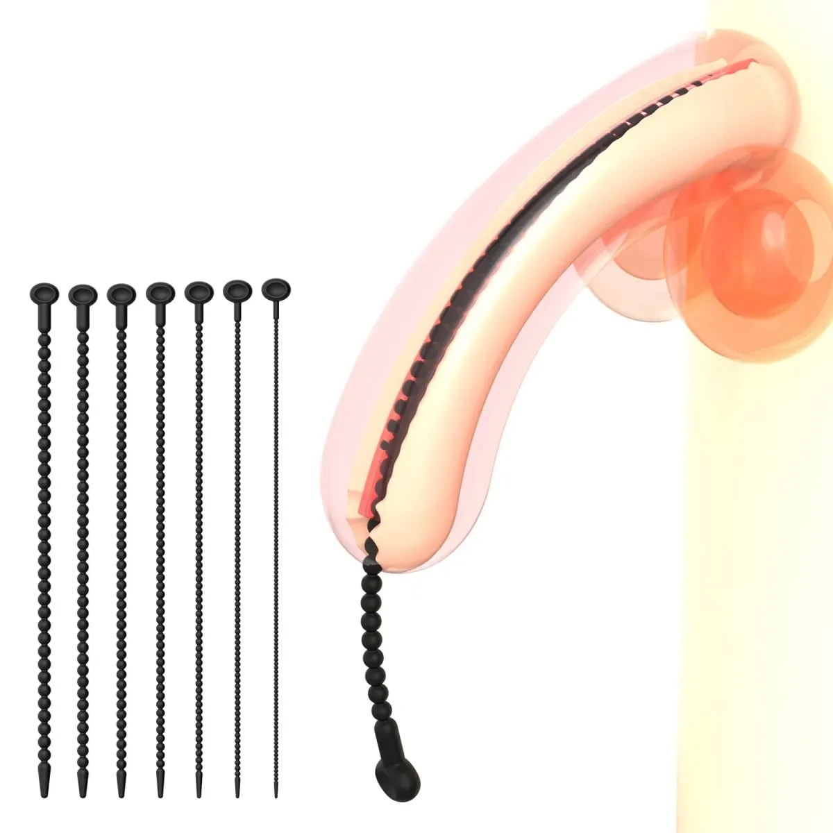 Gradueret Urethral Dilatator Sæt – 7 størrelser blød silikone penis lydstang til mænd Genanvendelig lydtræner voksen sexlegetøj — image 3
