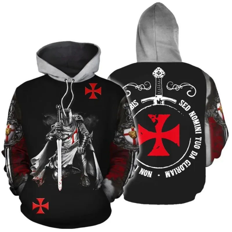 Caballeros Templarios Armadura Sudaderas Con Capucha Chaqueta Cruzada Cruz Medieval Sweathsirt Jersey Estampado Por Completo 3D Sudadera Con Capucha Chándal Carnaval — image 3