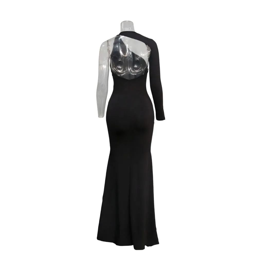 Spring Fall Longuette Long-sleeved Elastic Force Single Sleeve Slim Long Women's Dress — image 6