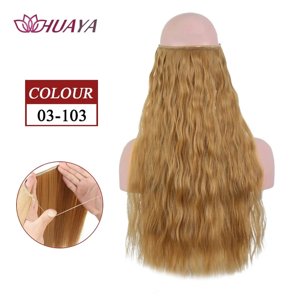 Filo invisibile sintetico lungo rettilineo senza clip nelle estensioni dei capelli Pezzi di capelli finti Linea di pesce segreta Posticci per le donne — image 39