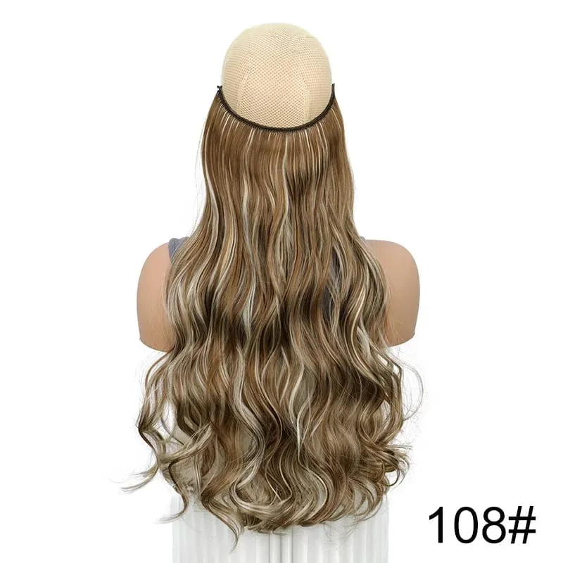 20Inch Synthetic Long Curly Invisible Wire Hair Extensions Headband Heat Resistant No Clips Hairpiece for Women