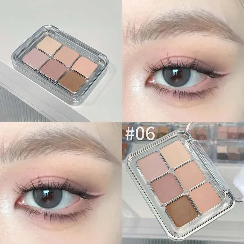 Palette di ombretti opachi luccicanti di rosa grigia 6 colori Glitter color terra Ombretto a bassa saturazione Pigmento Cosmetici a lunga durata — image 10