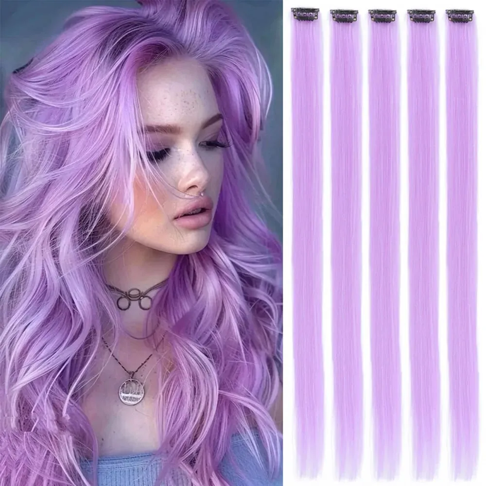 Synthetic Colorful 5pcs/set Clip Hair Extensions High Temperature Long Straight Hairpieces for Women Daily Party Use — image 10
