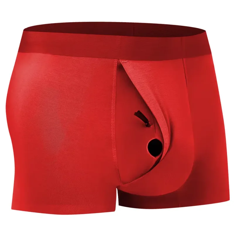 Men's Breathable Underwear Front Open Hole with Adjustable Ring Sheath Boxers Foreskin Long Therapy Enhanced Man Boxers Briefs