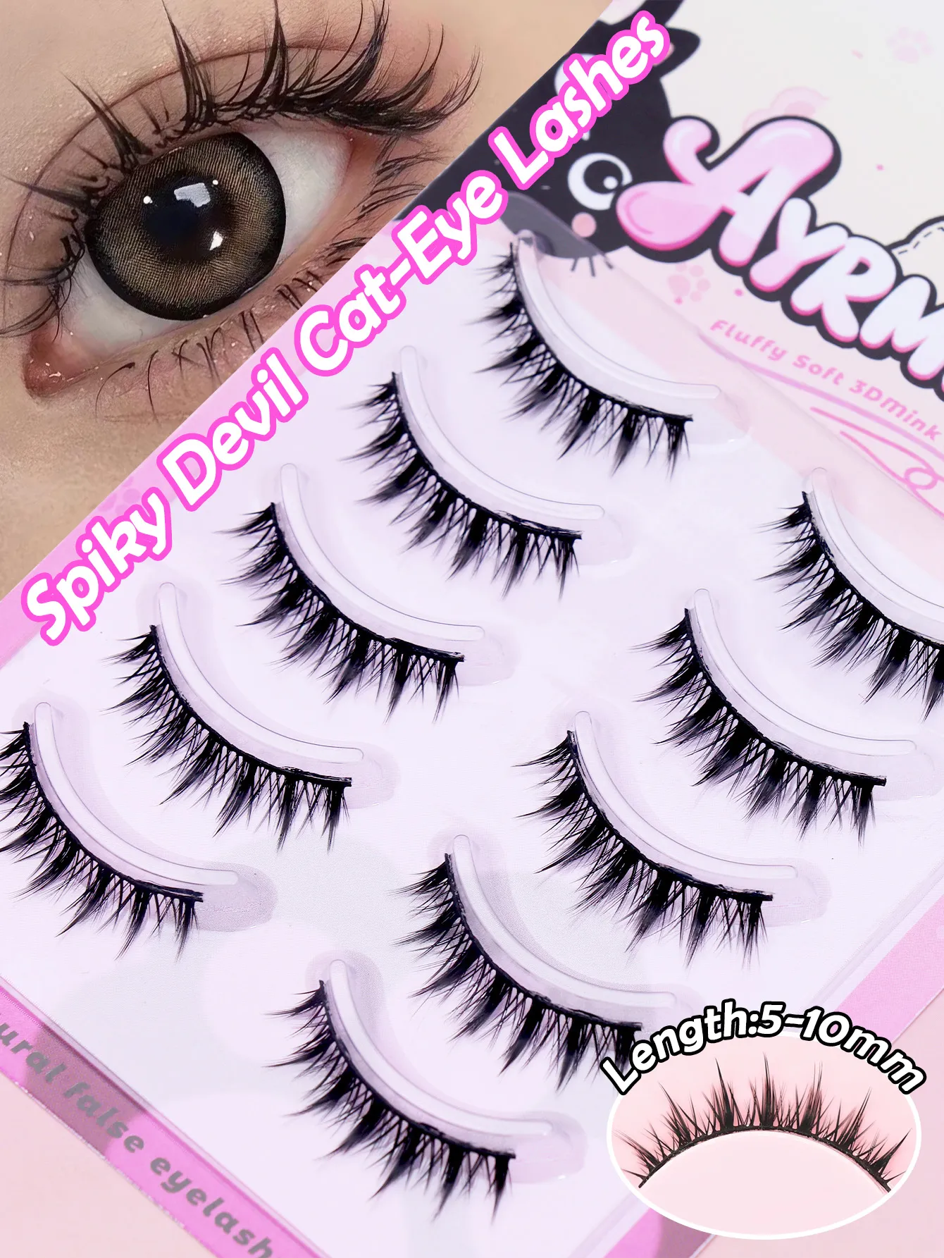 Spiky Devil Cat-Eye ריסים מלאכותיים 5-10 מ"מ Wispy Spiky Strip ריסים Natural Fluffy Fox Eye הארכת ריסים רך כמו מינק תלת מימד — image 1