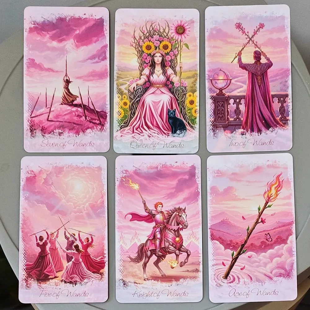Dek Tarot Fantasi Romantis Merah Muda Dalam Kotak Timah 78 Kartu Dek Penuh dengan Buku Instruksi 11*6.2Cm Ramalan Spiritual Oracle — image 2