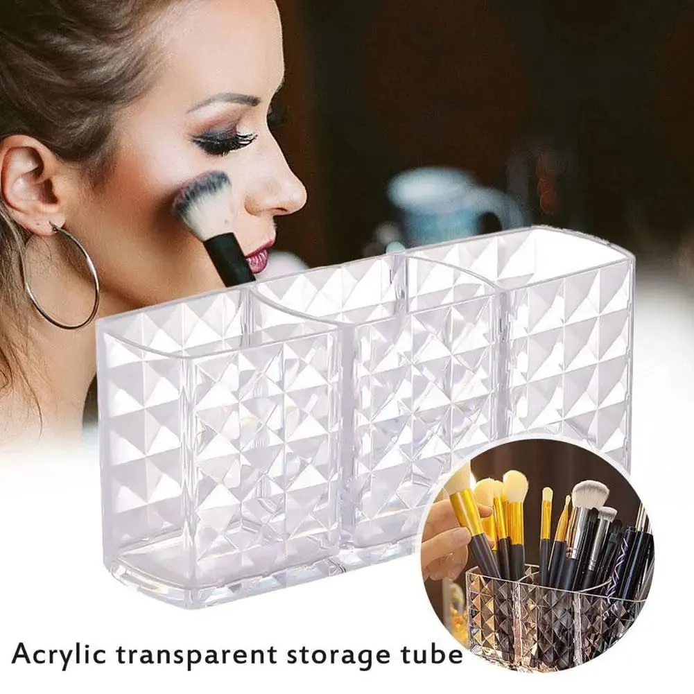 3 Slots Makeup Brush Holder Makeup Organizer Cosmetic Storage Box Lipstick Eyebrow Pencil Display Stand Acrylic Transparent Box — image 2
