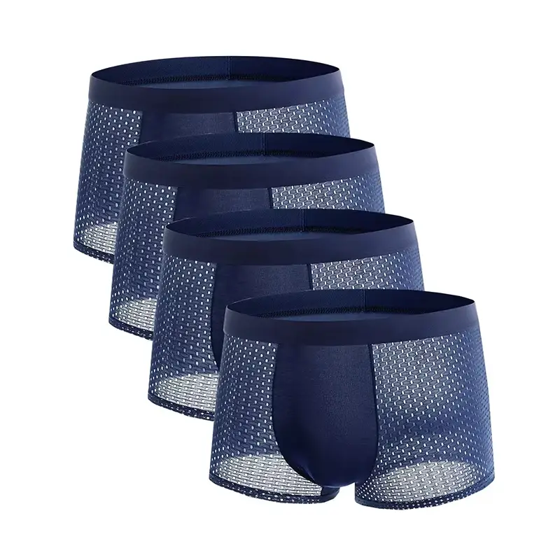 4 pz Uomini Boxer Lce Maglia di Seta Biancheria Intima da Uomo Mutandine Solido Sexy Comodo Estate Traspirante Lntimate Mutande