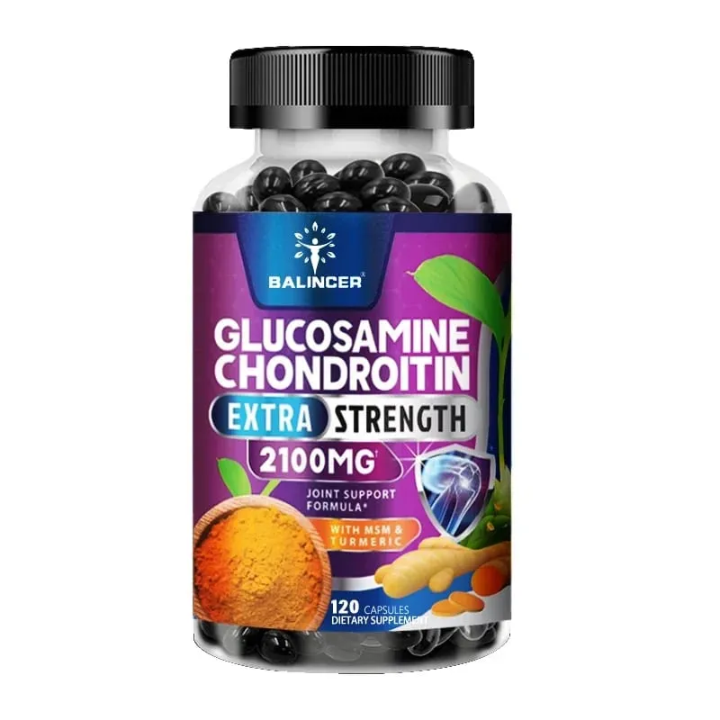 Complexo de glucosamina e condroitina com suplemento dietético de suporte articular de raiz de cúrcuma 120 cápsulas vegetarianas