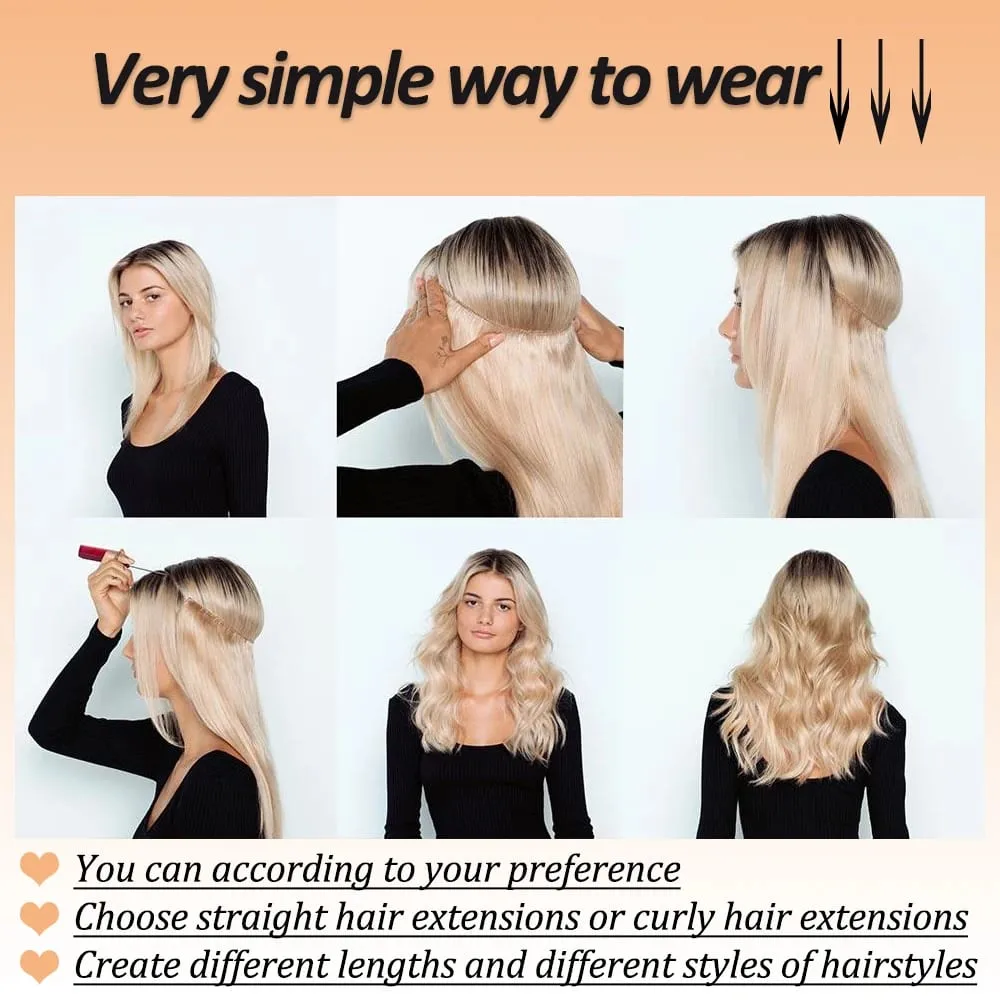 Synthetic Long Wavy No Clips Invisible Wire Hair Extensions Black Brown Blonde Fish Line False Hairpiece Piece — image 4