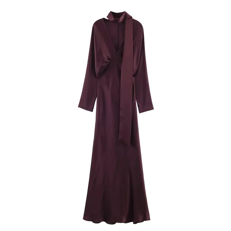 2026 nuova sciarpa abiti lunghi eleganti solidi donna primavera scollo a V manica lunga club party abito lungo abiti eleganti slim fit femminili