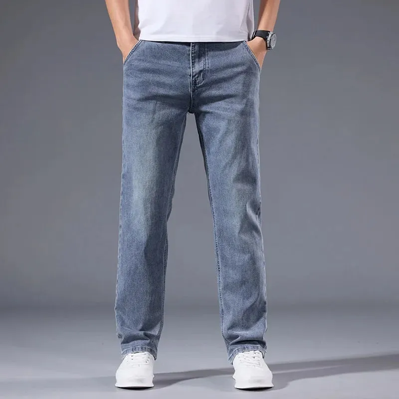 Jean ample à jambe droite pour hommes, pantalon décontracté élastique rétro délavé, adapté à toutes les saisons, pantalon polyvalent — image 3