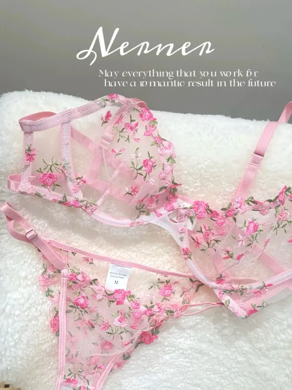 Set Bra Sulaman Renda Bunga Lutsinar Seluar Dalam Minimizer Nipis Musim Panas Lembut Bernafas Payudara Penuh Wanita Di Rumah Pakaian Harian S-XL