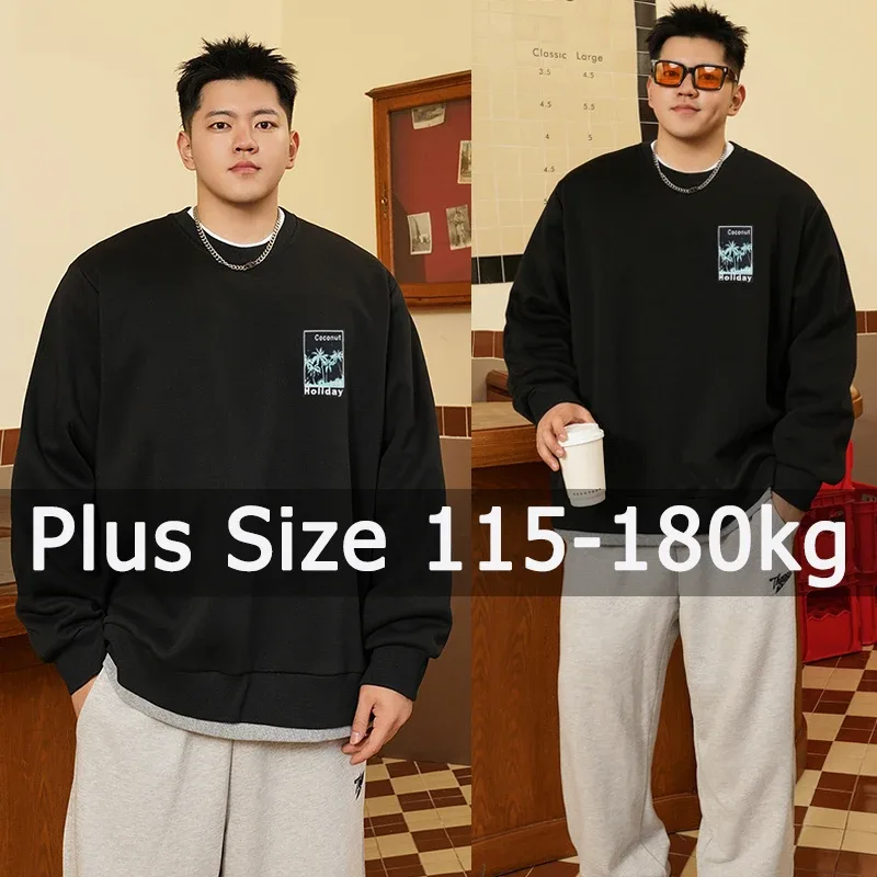 Moletom pullovers masculino camisola de grandes dimensões plus size 6xl 7xl 8xl homem em torno do pescoço manga longa impresso solto topos roupas tamanho grande
