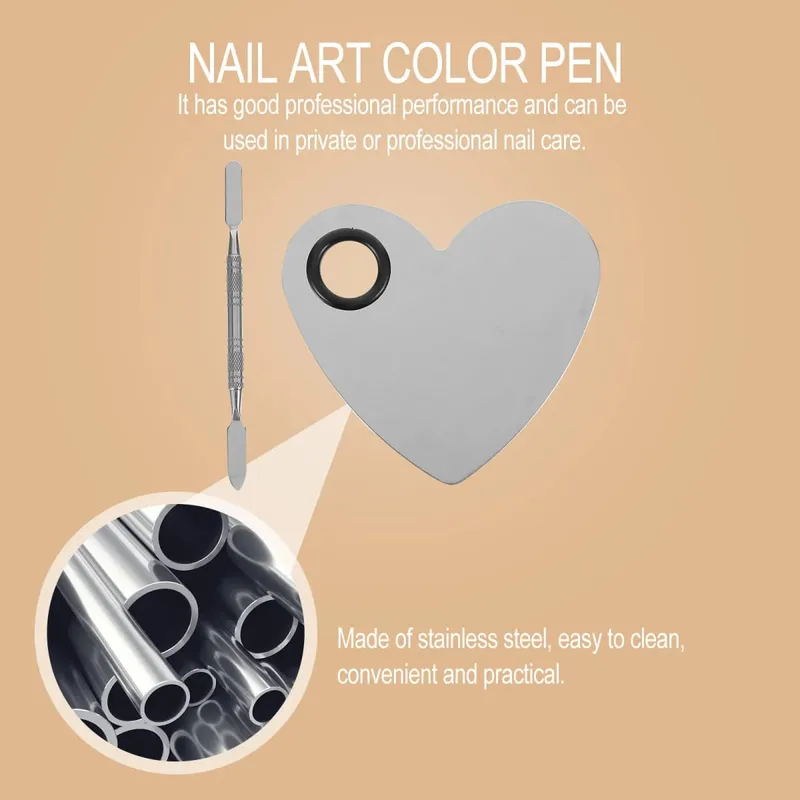 1Set Herz Form Nail art Werkzeug Edelstahl Make-Up Platte Einfach Sauber DIY Maniküre Farbe Mischen Palette — image 4