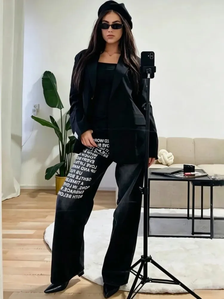 American Retro Lelaki Seluar Jeans Bercorak Huruf Bercorak Jalan Tinggi Y2K Goth Wanita Uniseks Longgar Kasual Seluar Mop Kaki Lebar — image 6