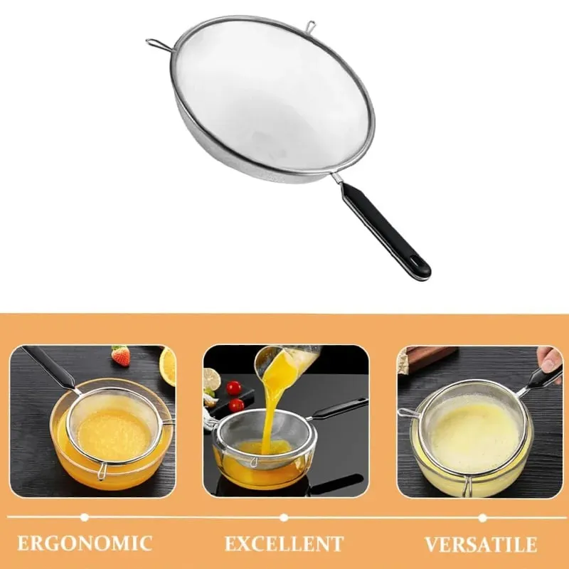 Ergonomic Kitchen Strainer for Christmas Recipes - 12 Inch with Non-Slip Handle & Hook Sturdy Fine Mesh for Draining and Rinsing — image 3
