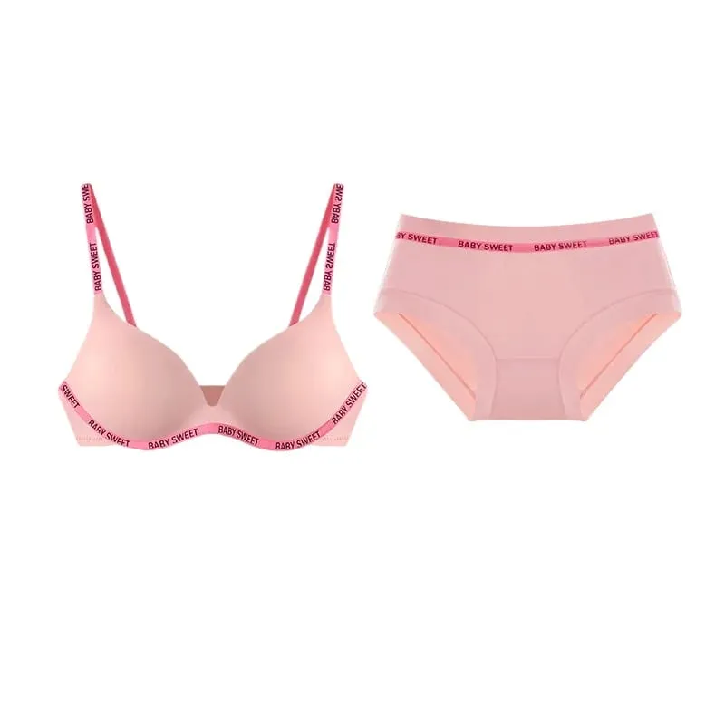 Set Bralette Lancar untuk Remaja Keselesaan Tanpa Wayar Pelapik Tekan Atas Bergaris Ringan Warna Tulen Seluar Dalam Bra Wanita Muda MOYISU — image 5