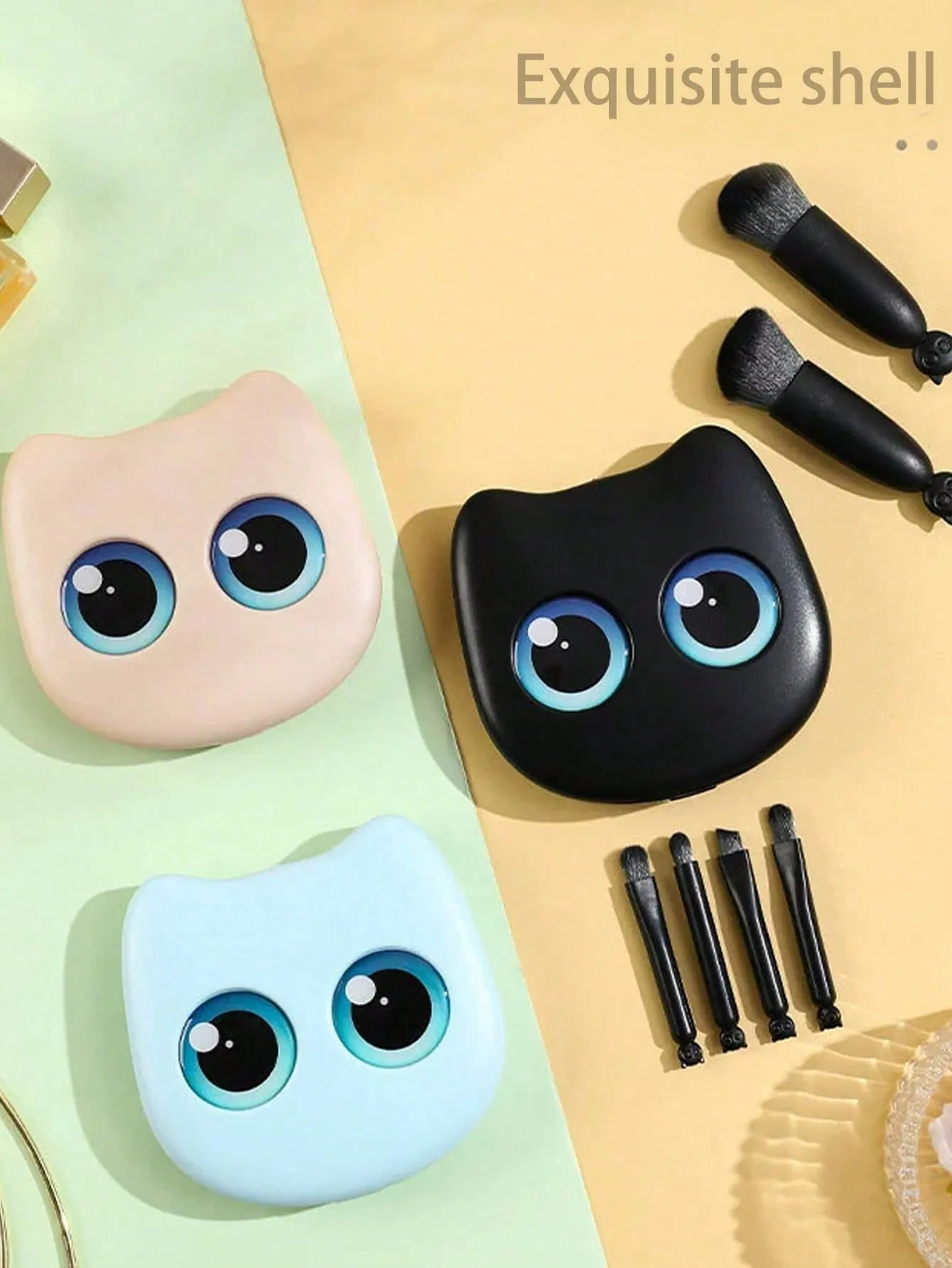 Set di pennelli per trucco portatile con design mini gatto carino da 1 scatola da 6 pezzi: pennello per ombretto e pennello per cipria e pennelli assortiti — image 3