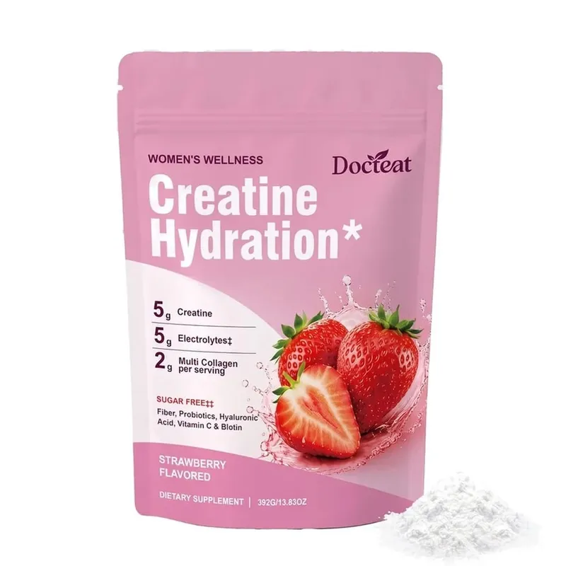 Docteat Creatine Powder Elektrolit Kolagen Vitamin C Biotin Tanpa Gula Perisa Strawberi Wanita Fitness Wellness 30 Hidangan